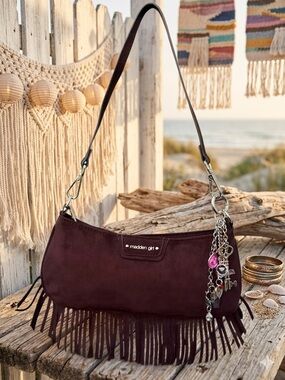 Madden Girl Brown Suede Fringe Shoulder Bag